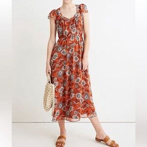 Madewell orange floral dress. Great for fall!